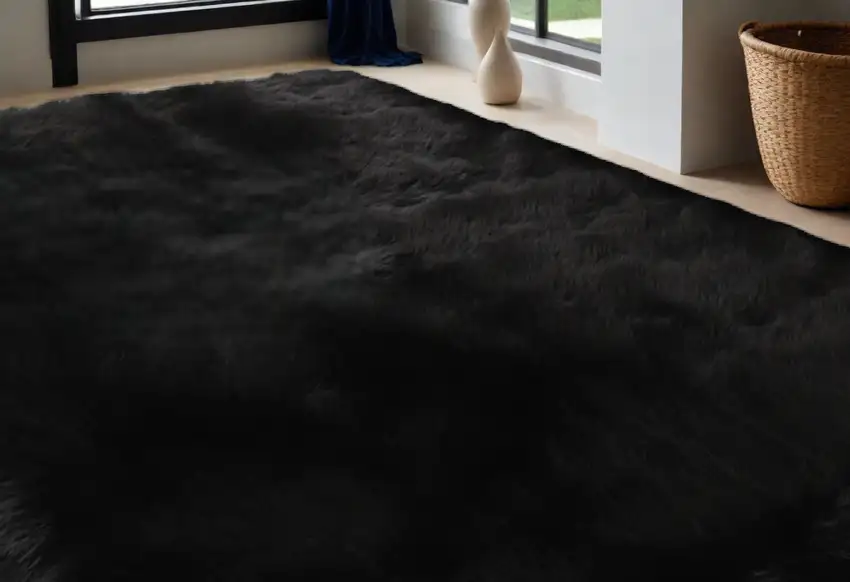 Black Shag Sheepskin Washable Area Rug Photo 3