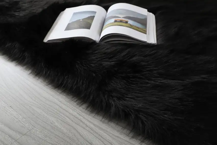 Black Shag Sheepskin Washable Area Rug Photo 8