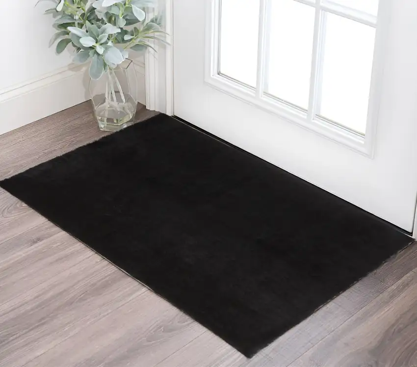 Black Shag Tufted Handmade Area Rug Photo 1