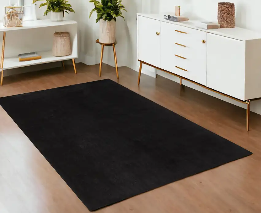 Black Shag Tufted Handmade Area Rug Photo 1