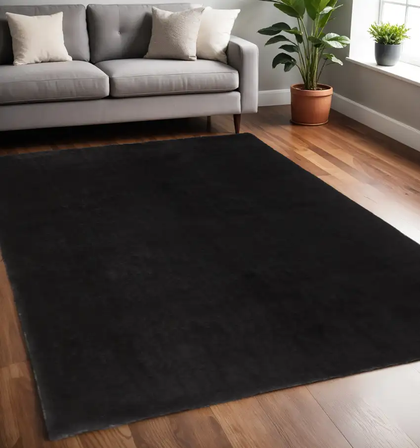 Black Shag Tufted Handmade Area Rug Photo 1