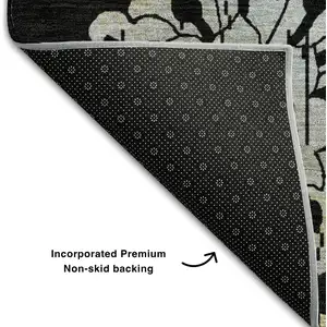 Photo of Black Silver And Beige Floral Washable Area Rug With UV Protection