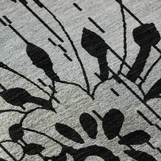 Black Silver And Beige Floral Washable Area Rug With UV Protection Photo 4