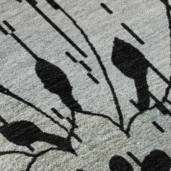 Black Silver And Beige Floral Washable Area Rug With UV Protection Photo 3