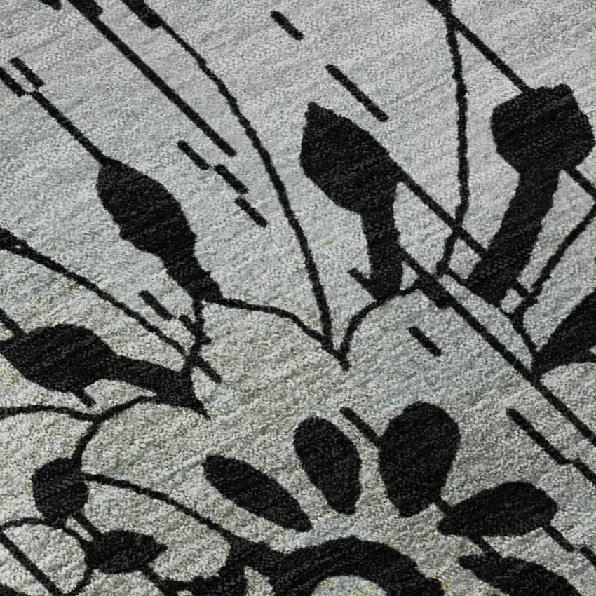 Black Silver And Beige Floral Washable Area Rug With UV Protection Photo 4