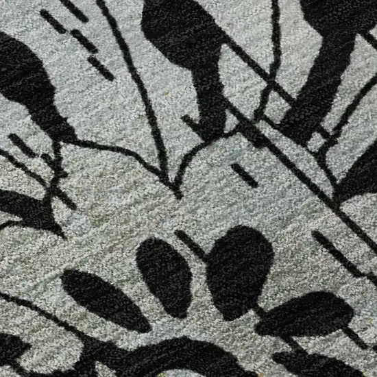 Black Silver And Beige Floral Washable Area Rug With UV Protection Photo 3