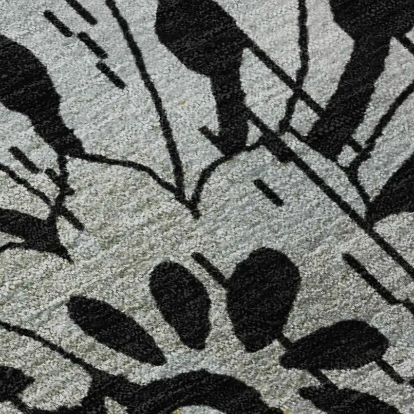 Black Silver And Beige Floral Washable Area Rug With UV Protection Photo 3