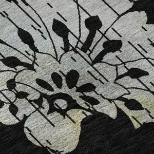 Photo of Black Silver And Beige Floral Washable Area Rug With UV Protection