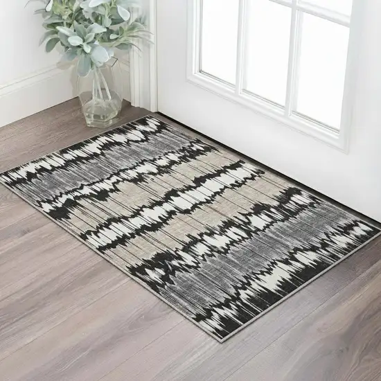 Black Silver And Brown Striped Washable Area Rug With UV Protection Photo 2