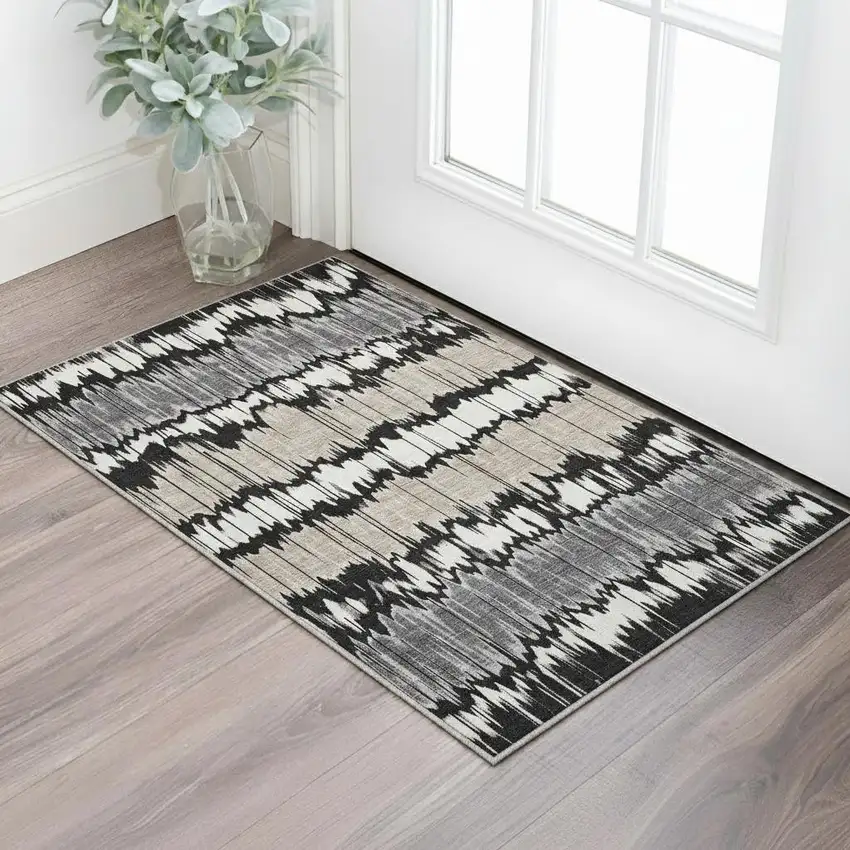 Black Silver And Brown Striped Washable Area Rug With UV Protection Photo 2