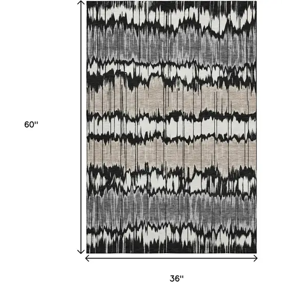 Black Silver And Brown Striped Washable Area Rug With UV Protection Photo 3