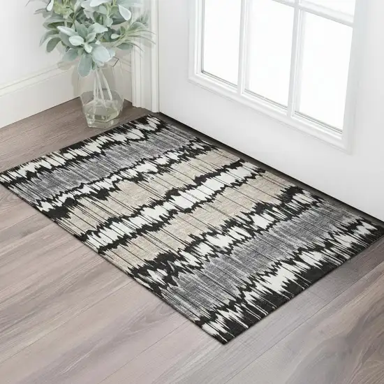 Black Silver And Brown Striped Washable Area Rug With UV Protection Photo 1
