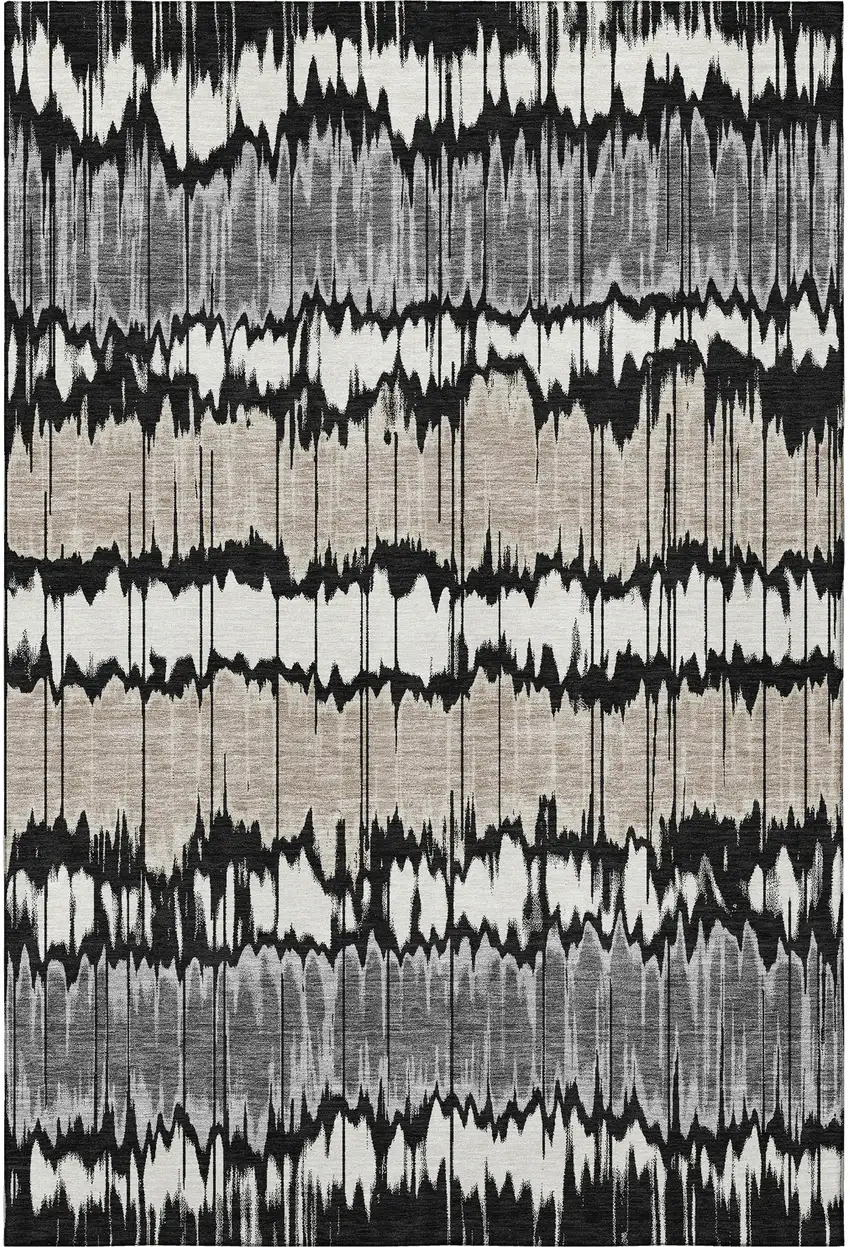 Black Silver And Brown Striped Washable Area Rug With UV Protection Photo 4