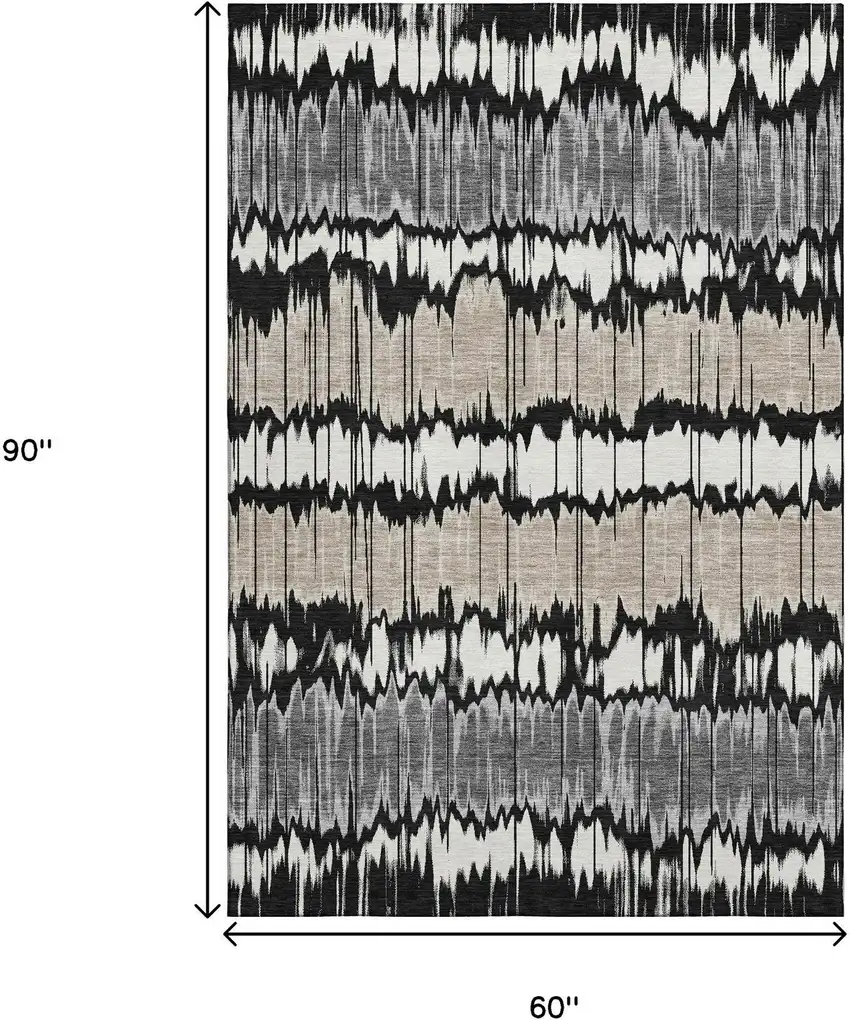 Black Silver And Brown Striped Washable Area Rug With UV Protection Photo 3