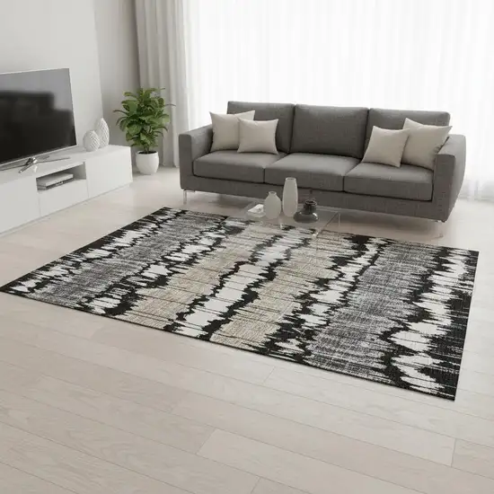 Black Silver And Brown Striped Washable Area Rug With UV Protection Photo 2