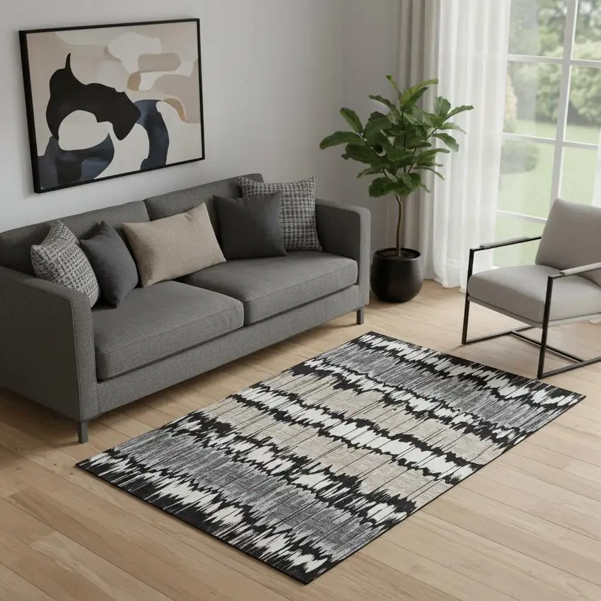 Black Silver And Brown Striped Washable Area Rug With UV Protection Photo 1