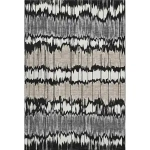 Photo of Black Silver And Brown Striped Washable Area Rug With UV Protection