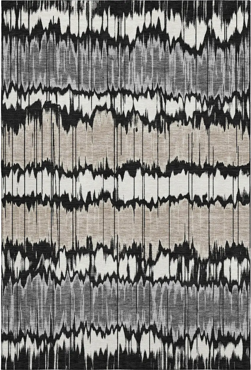 Black Silver And Brown Striped Washable Area Rug With UV Protection Photo 1