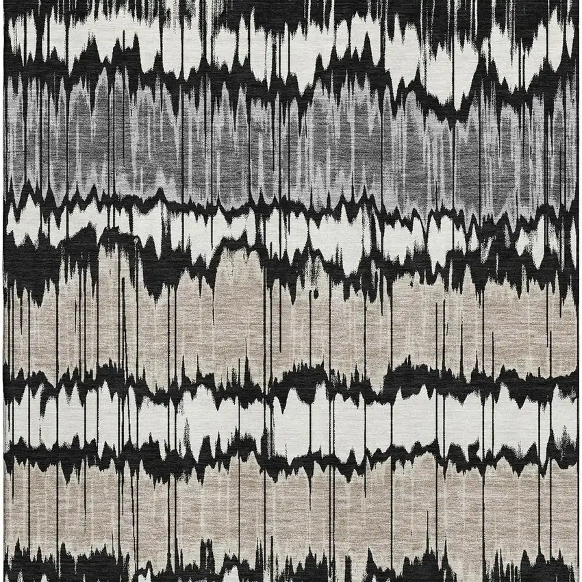 Black Silver And Brown Striped Washable Area Rug With UV Protection Photo 4