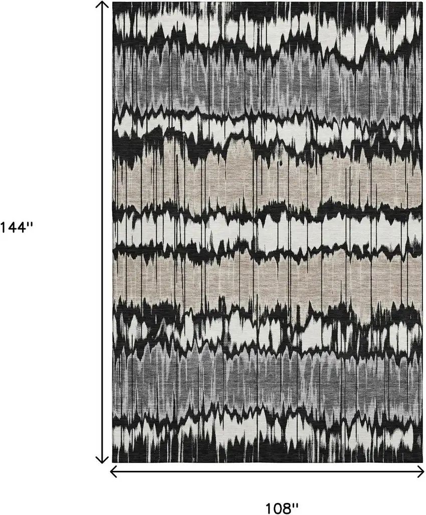 Black Silver And Brown Striped Washable Area Rug With UV Protection Photo 3
