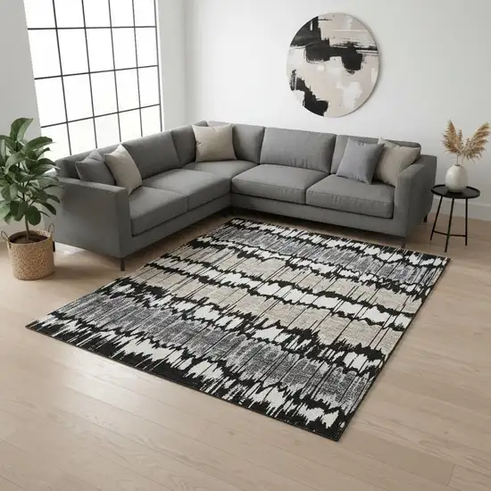 Black Silver And Brown Striped Washable Area Rug With UV Protection Photo 2