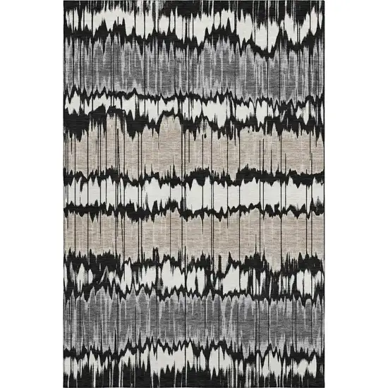 Black Silver And Brown Striped Washable Area Rug With UV Protection Photo 1