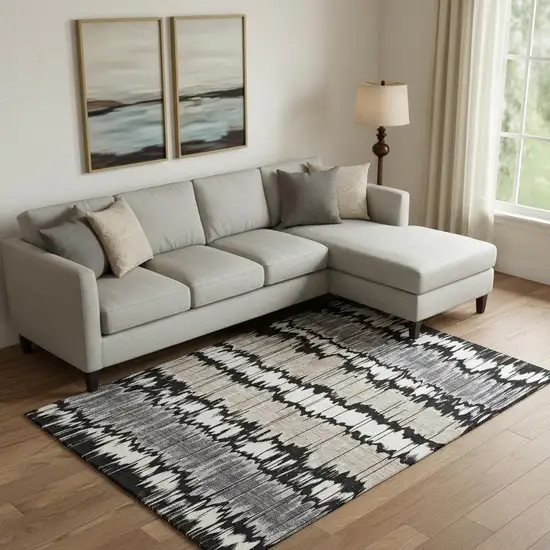 Black Silver And Brown Striped Washable Area Rug With UV Protection Photo 1