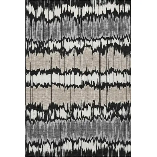 Black Silver And Brown Striped Washable Area Rug With UV Protection Photo 4