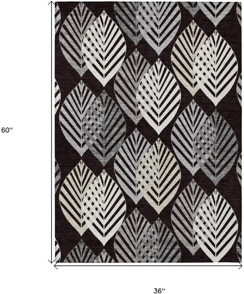 Black Silver And Charcoal Floral Washable Indoor Outdoor Area Rug Photo 7