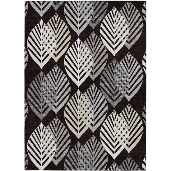 Black Silver And Charcoal Floral Washable Indoor Outdoor Area Rug Photo 5