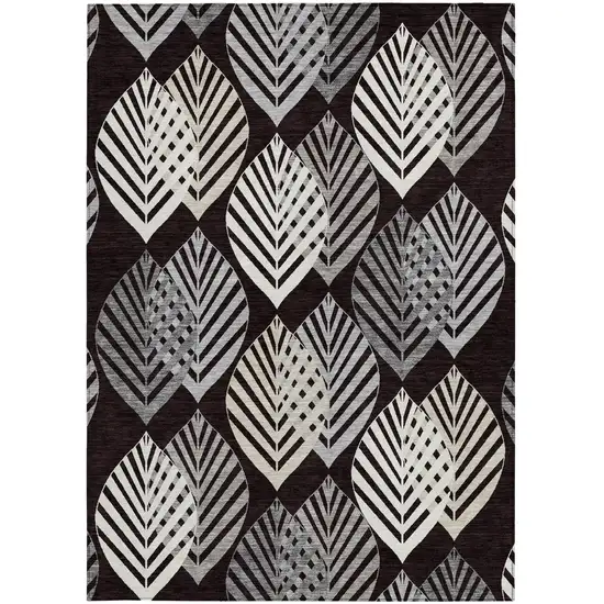 Black Silver And Charcoal Floral Washable Indoor Outdoor Area Rug Photo 5