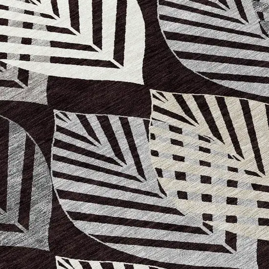 Black Silver And Charcoal Floral Washable Indoor Outdoor Area Rug Photo 5