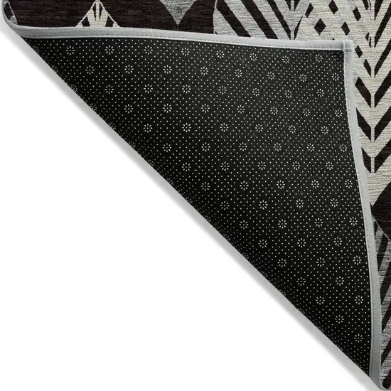 Black Silver And Charcoal Floral Washable Indoor Outdoor Area Rug Photo 3