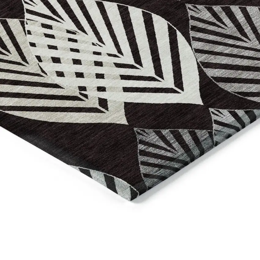 Black Silver And Charcoal Floral Washable Indoor Outdoor Area Rug Photo 2