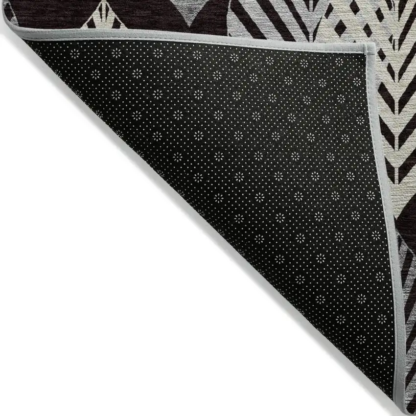 Black Silver And Charcoal Floral Washable Indoor Outdoor Area Rug Photo 3