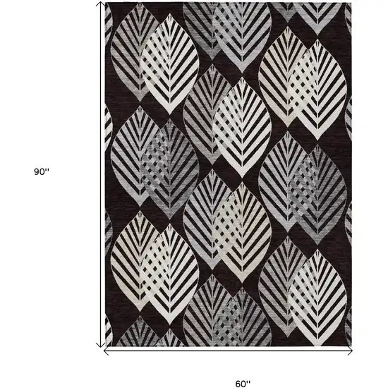 Black Silver And Charcoal Floral Washable Indoor Outdoor Area Rug Photo 7