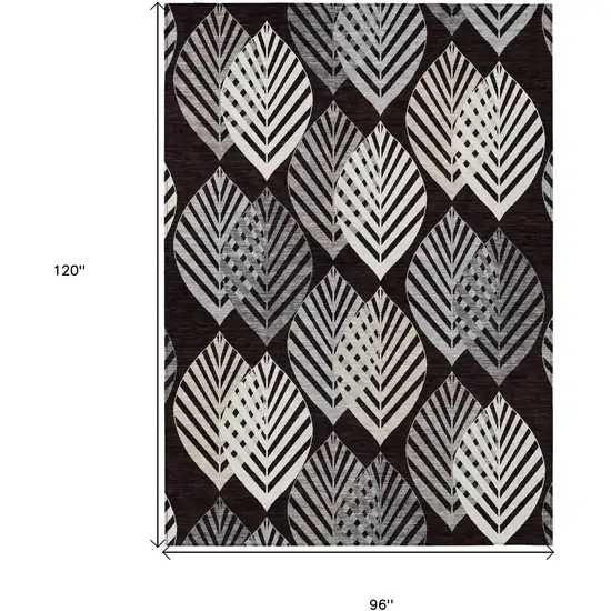 Black Silver And Charcoal Floral Washable Indoor Outdoor Area Rug Photo 7