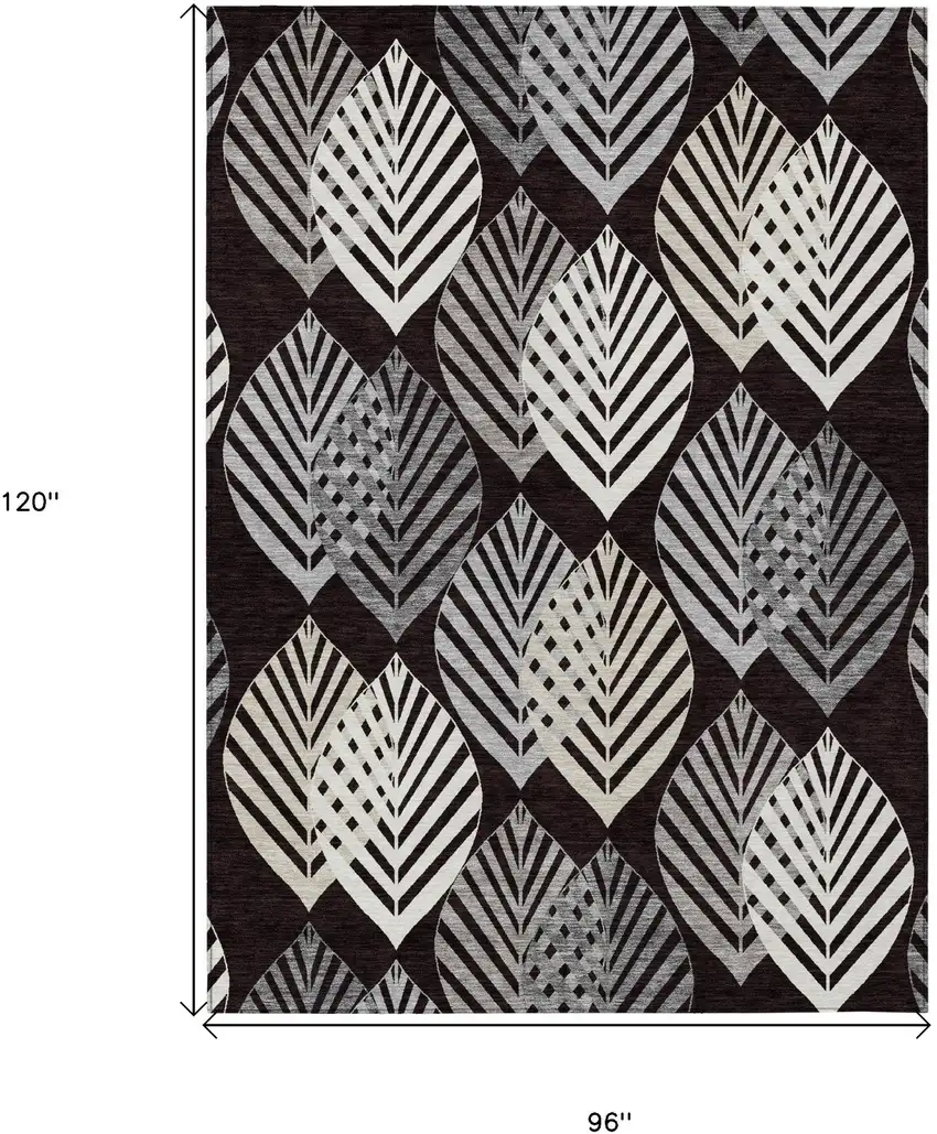 Black Silver And Charcoal Floral Washable Indoor Outdoor Area Rug Photo 7