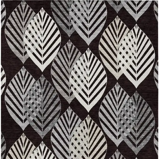 Black Silver And Charcoal Floral Washable Indoor Outdoor Area Rug Photo 5