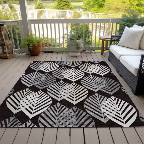 Black Silver And Charcoal Floral Washable Indoor Outdoor Area Rug Photo 7