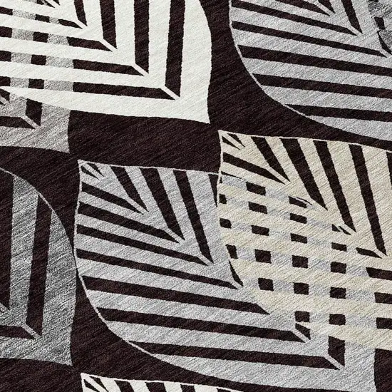 Black Silver And Charcoal Floral Washable Indoor Outdoor Area Rug Photo 5