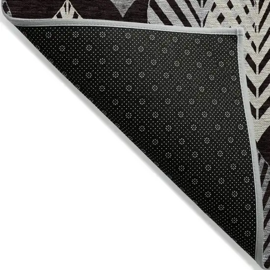 Black Silver And Charcoal Floral Washable Indoor Outdoor Area Rug Photo 3