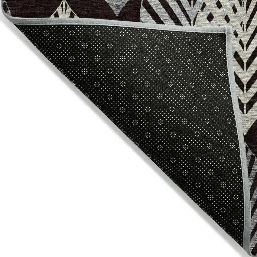 Black Silver And Charcoal Floral Washable Indoor Outdoor Area Rug Photo 3