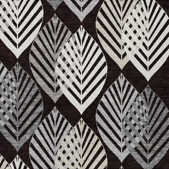 Black Silver And Charcoal Floral Washable Indoor Outdoor Area Rug Photo 4