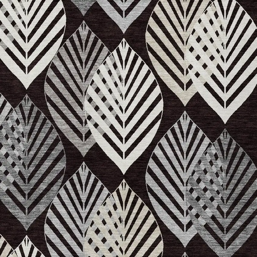 Black Silver And Charcoal Floral Washable Indoor Outdoor Area Rug Photo 4