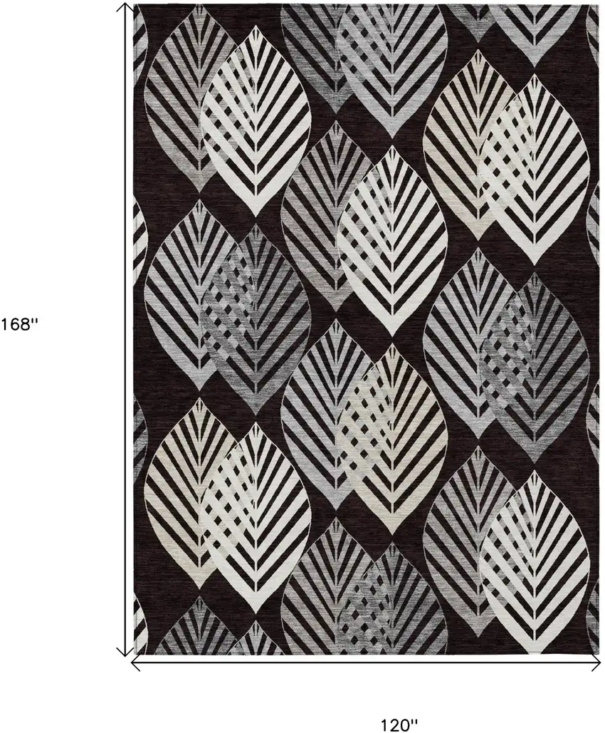 Black Silver And Charcoal Floral Washable Indoor Outdoor Area Rug Photo 8