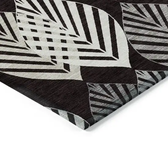 Black Silver And Charcoal Floral Washable Indoor Outdoor Area Rug Photo 2
