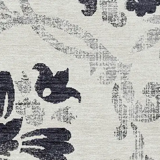 Black Silver And Charcoal Floral Washable Indoor Outdoor Area Rug Photo 5