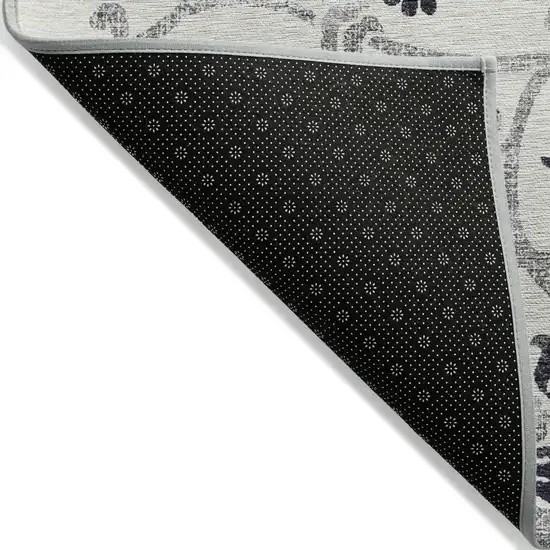 Black Silver And Charcoal Floral Washable Indoor Outdoor Area Rug Photo 4