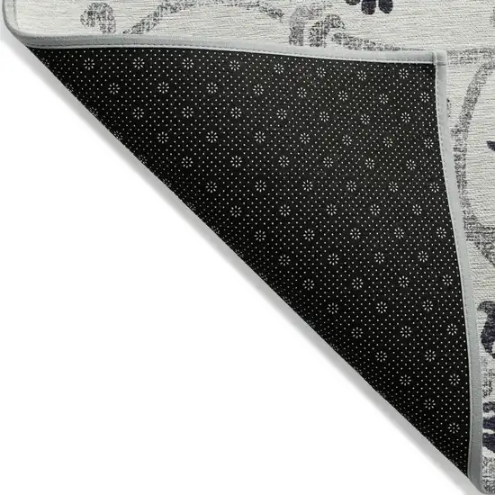Black Silver And Charcoal Floral Washable Indoor Outdoor Area Rug Photo 4